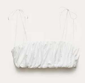 Camiseta sin mangas Zara acanalada con lazo al hombro blanca talla M - Imagen 1 de 10