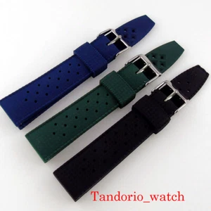 Correa de reloj de goma de 20 mm/22 mm con hebilla de pasador color negro/verde/azul piezas de reloj - Imagen 1 de 7
