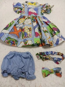 Easter bunnies, backets, eggs dress, panties, headband--made to fit 18" dolls - Picture 1 of 3