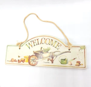 Marjolein Bastin WELCOME Wheelbarrow Ceramic Wall Hanging Plaque Sign 11" Garden - Picture 1 of 7