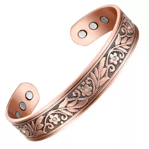Pulsera magnética de cobre - puño de terapia para el dolor con tema floral artritis - Imagen 1 de 3
