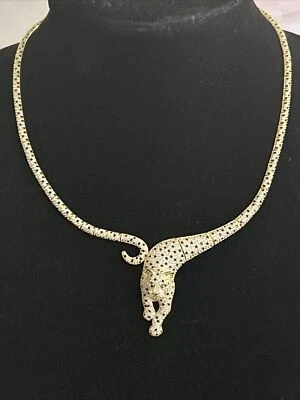 Collar de leopardo guepardo chapado en oro de diseñador de plata esterlina circonita cúbica 3D Foto 1 de 4