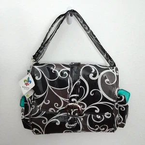 Kalencom Laminated Buckle Bag Black Brown + Bottle Bag Zip Pouch Changing Pad - Picture 1 of 12
