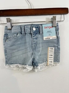 NWT Girls 12 Month Baby Cat & Jack Light Blue Denim Shorts Eyelet Detail Casual - Picture 1 of 4