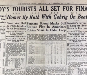 Periódico Babe Ruth Ashville Carolina del Norte 1 de julio de 1929 béisbol Gehrig Bobby Jones golf - Imagen 1 de 24