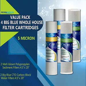 Big Blue 2 CTO Carbon Block & 2 Sediment Water Filters 4.5" x 20" Cartridges Set - Picture 1 of 11