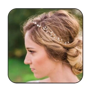 Bridal Pearl Headband Wedding Hair Vine Tiara for Women Gold Leaf Design - Picture 1 of 9