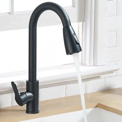 Kitchen Sink Mixer Taps Pull Out Spray Head Single Lever 360° Monobloc Black Tap - Image 1 of 4
