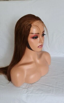 Chocolate Brown Transparent 4x4 Lace  Closu Wigs Straight Colored Human Hair Wig - Image 1 of 4