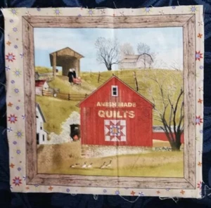 Fabric Picture Panel Amish Homestead Farm Barn Quilt Rural 28 x 28cm - Picture 1 of 1