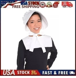 White Bonnet Pilgrim Colonial Girl Fancy Dress Halloween Child Costume Accessory - Picture 1 of 10