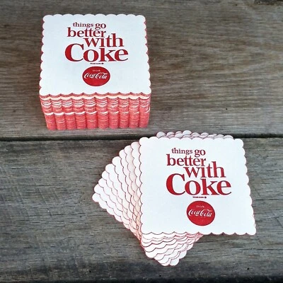 10 Original Vintage 1963 COCA-COLA Soda SCALLOPED EDGE Coke Drink Coasters NOS - Image 1 of 3