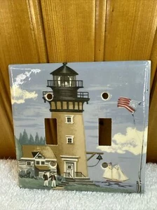Hand painted Nautical Lighthouse Double Switch Plate cover Mulberry - Picture 1 of 6