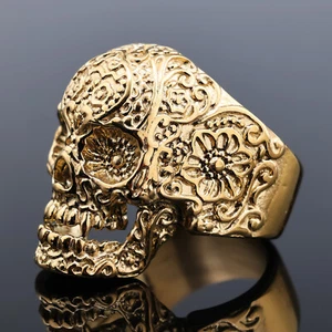 Stainless Steel Ring Carved Skull Ring Men's Promise Ring Vintage Polish  - Picture 1 of 5