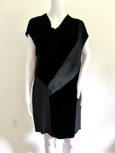 PRADA Miscela Rayon Acetato Nero Velluto Satinato Crepe Mix Asym. Abito collo 38 US8