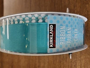 Kirkland Wire-Edged Ribbon 1.5" Wide 50 YD Gift Wrap Ribbon Teal w/ White Dots - Picture 1 of 4
