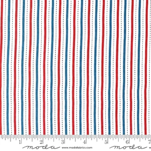 MODA FABRICS 20857 11 "RED.WHITE & BLUE STRIPES" WHITE BACKGROUND  BTY - Picture 1 of 1