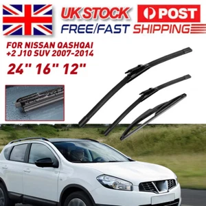 Front & Rear Windscreen Wiper Blades Set 24"16"12" For Nissan Qashqai 2007-2014 - Picture 1 of 17