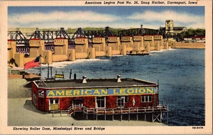 Postkarte American Legion Post 26 Snug Harbor Davenport Iowa Leinen unbesendet - Bild 1 von 2