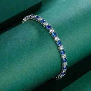 7 inch 4MM Clear and Blue Sparkling CZ Tennis Bracelet 925 Sterling Silver - Picture 1 of 13