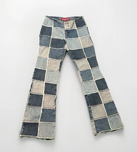 Vintage Zana Di Patchwork Denim Jeans Size 9 Low Rise Flare Fringe Hippie 90's - Picture 1 of 15