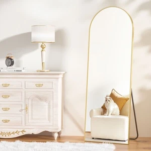 Large Full Size 40x150cm Arched Gold Mirror Aluminium Floor Wall Bathroom Makeup - Picture 1 of 4