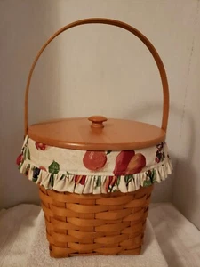 Longaberger 1998 Large Bucket Fruit Basket with Liner, Protector, & Wood Lid - Picture 1 of 12