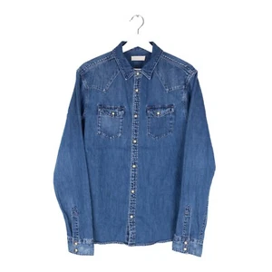 All Saints Denim Shirt Mens SMALL Blue Pearl Snap Button Up Long Sleeve - Picture 1 of 11