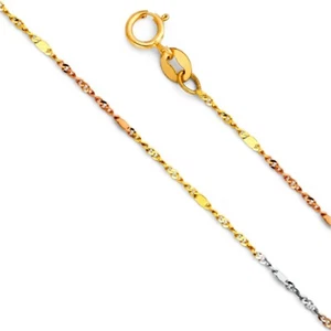 14K Real Tri Color Gold 1.3mm Singapore with Bar Chain 16" - 22” for Men Women - Picture 1 of 4