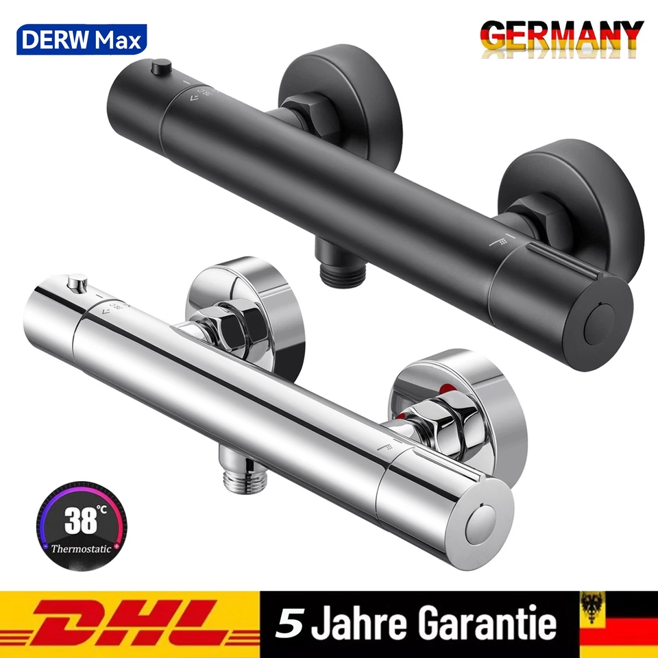 DERW MAX Duschthermostat Duscharmatur Wannenarmatur Thermostat mit 38 °C Mischbatterie