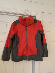 LL Bean Boys Full Zip Hooded Jacket Rain Windbreaker Youth Medium 10-12 Orange - Picture 1 of 8