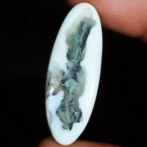 20,10 kt 100 % natürlicher Solar Moos Achat oval Cabochon Edelstein 13 x 37 x 4 mm YU404 - Bild 1 von 7