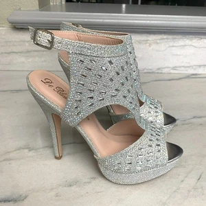 Tacones para mujer De Blossom Collection Vice-169 plateados brillantes talla 7-1/2 - Imagen 1 de 7