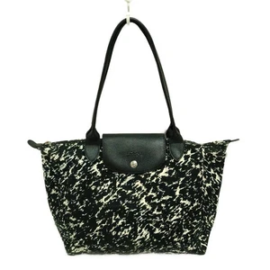 Bolso de Hombro Longchamp Le Pliage Cuero Negro Blanco Auténtico Usado Nylon JAPÓN - Imagen 1 de 10