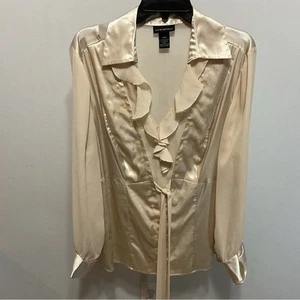 Camicetta Lane Bryant manica lunga in raso beige taglia 18 - Foto 1 di 7