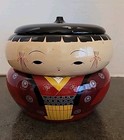 Vtg Japanese Kokeshi Doll Bento Box Lacquer Stacking Bowls Candy Trinket Dish