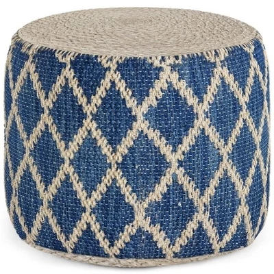 Bowery Hill Boho Round Pouf in Classic Blue and Natural Woven Braided Jute - Image 1 of 4
