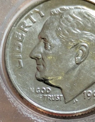 1997-P 10c Dime STRONG Struck Through Grease Error Missing Mottos Grease Filled - Image 1 of 4