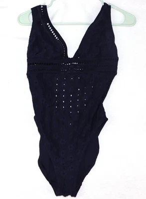 Traje de baño Robin Piccone para mujer 10 azul marino de una pieza con ojales con cordones Monokini Foto 1 de 4