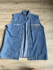 Harley Davidson Men’s Denim Shirt Button Front Cut Off Sleeves Blue Size L - Picture 1 of 8