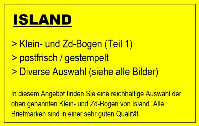 Iceland Selection of Mint / Stamped Small and ZD Sheets (Part 1) - Image 1 of 1