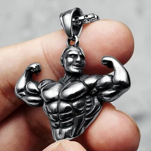 Stainless Steel Bodybuilding Fitness Biceps High Quality Gym Lover Pendant Men's - Picture 1 of 11