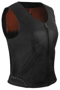 Chaleco de cuero para motocicleta True Element para mujer con acento con cremallera delantera con remaches (negro, talla) - Imagen 1 de 8