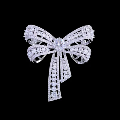 Broche broche moño circonita cúbica transparente chapado en oro blanco circonita cúbica Foto 1 de 3