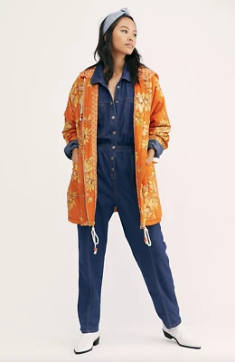 Free People Crazy Daisy Jacket Size Small Floral Print Hooded - Imagem 1 de 4