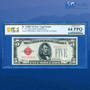 Fr.1527 1928B $5 Five Dollars Legal Tender Note, D/A Block, PCGS 64 PPQ #06267 - Picture 1 of 3