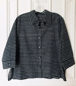 Blusa de seda para mujer Ann May rayas negras blancas mangas 3/4 talla 10 - Imagen 1 de 4