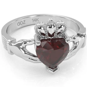 Anillo de granate Claddagh en oro macizo de 14k - Imagen 1 de 11