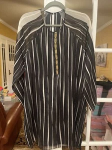 Halston Heritage L Black White Vertical Stripe Dress Lined - Picture 1 of 6