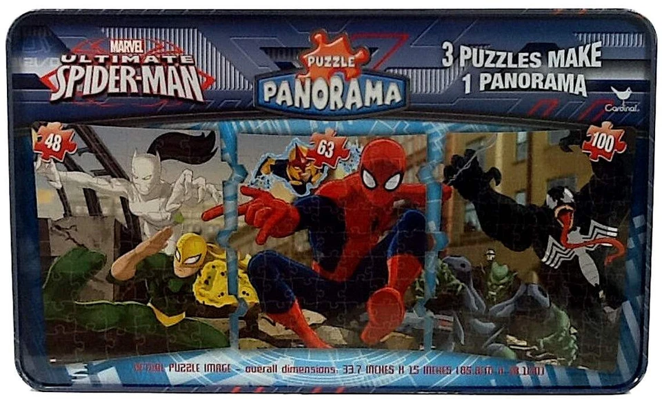 Marvel Ultimate Spiderman Estuche de Lata 3 Hacer 1 Panorama 211 piezas 33X15 Rompecabezas Cardinal Foto 1 de 1